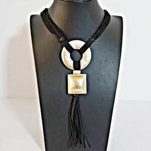 Chico's Fleur Leather Corded Pendant Necklace.